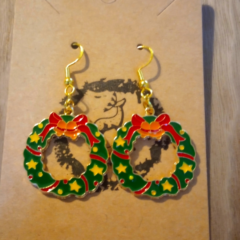 Christmas wreath earrings